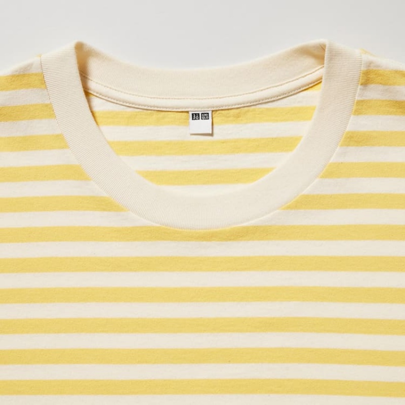 Uniqlo Oversized Striped Half Sleeved Men's T Shirts Yellow | UMILBX137