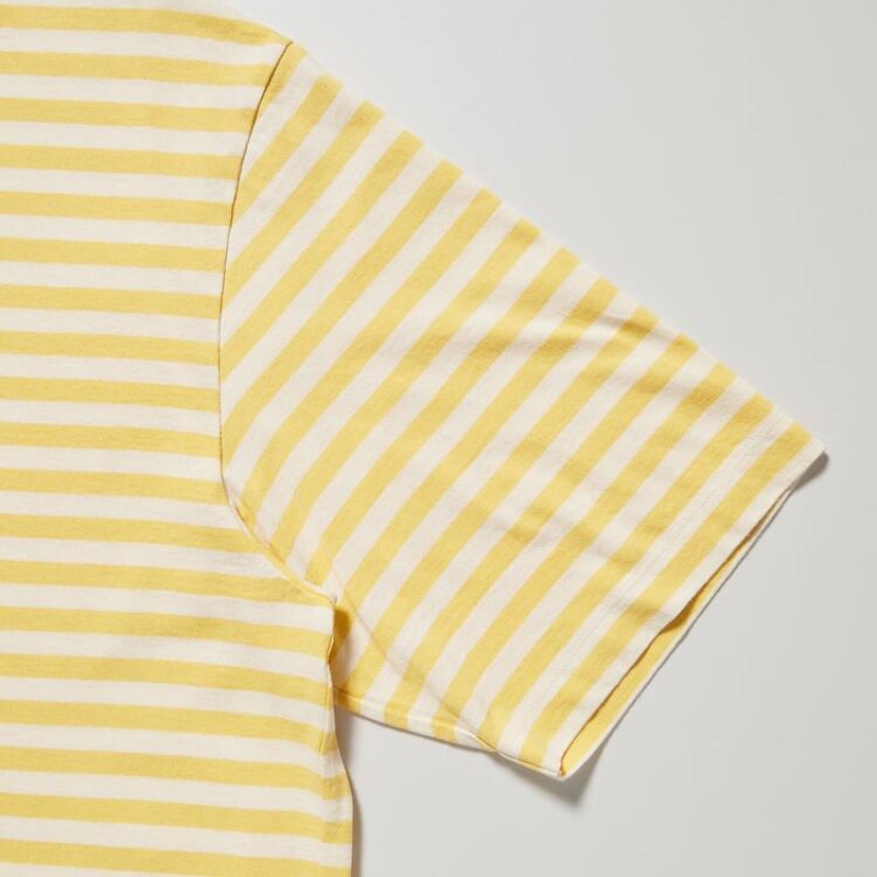 Uniqlo Oversized Striped Half Sleeved Men's T Shirts Yellow | UMILBX137