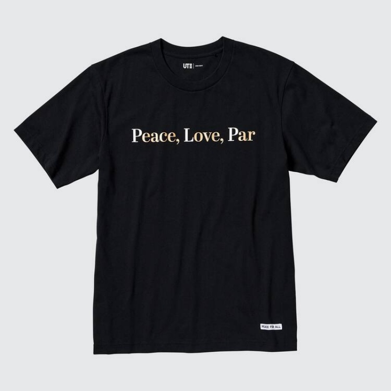 Uniqlo Peace For All Ut Graphic (Adam Scott) Women\'s T Shirts Black | LCNBQG524