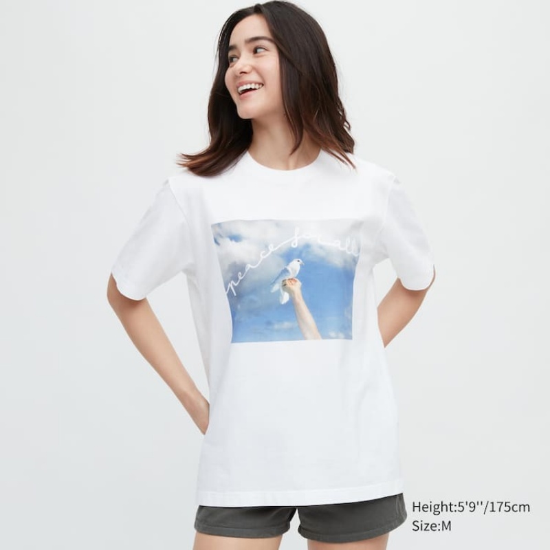 Uniqlo Peace For All Ut Graphic (Cristina De Middel) Women's T Shirts White | PMNBTL341