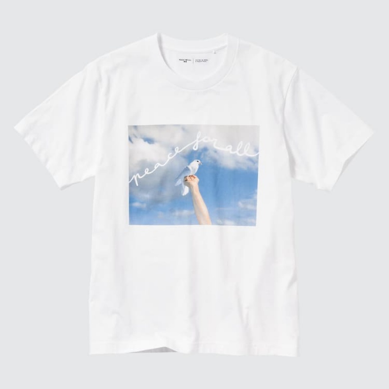 Uniqlo Peace For All Ut Graphic (Cristina De Middel) Men's T Shirts White | NQBEUK948