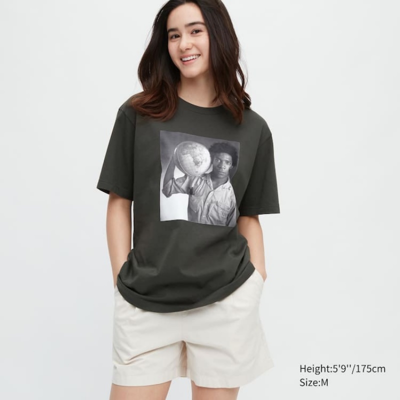 Uniqlo Peace For All Ut Graphic (Jean-michel Basquiat And Christopher Makos) Women's T Shirts Dark Grey | OBLPRC907