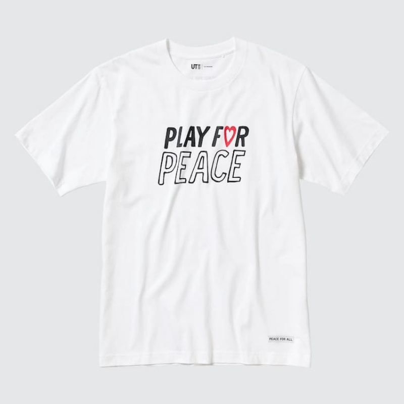 Uniqlo Peace For All Ut Graphic (Kei Nishikori) Men\'s T Shirts White | GODJNM382