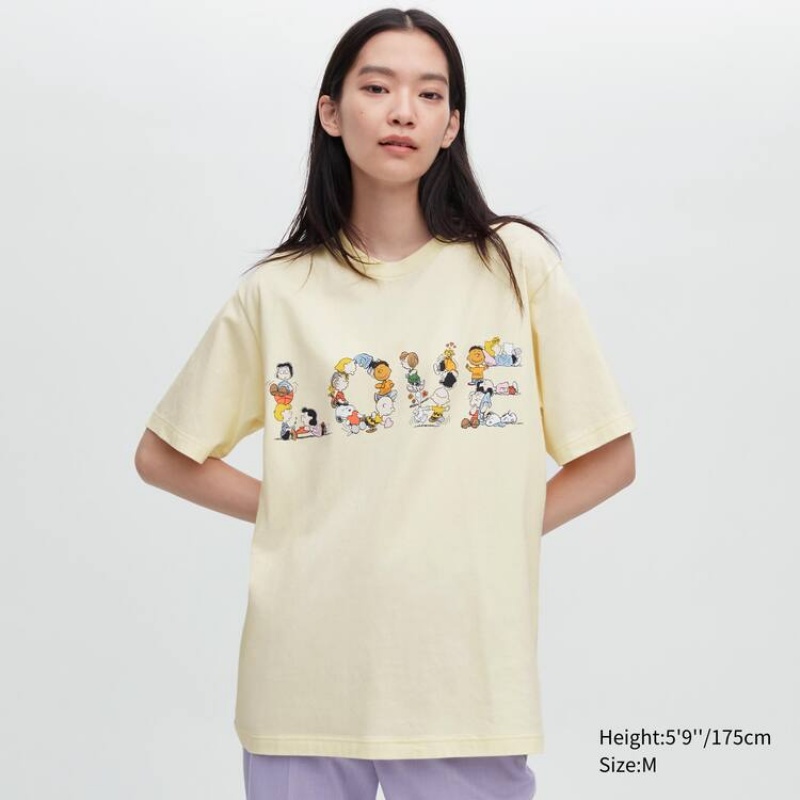 Uniqlo Peace For All Ut Graphic (Peanuts) Men's T Shirts Yellow | FKTPAN015