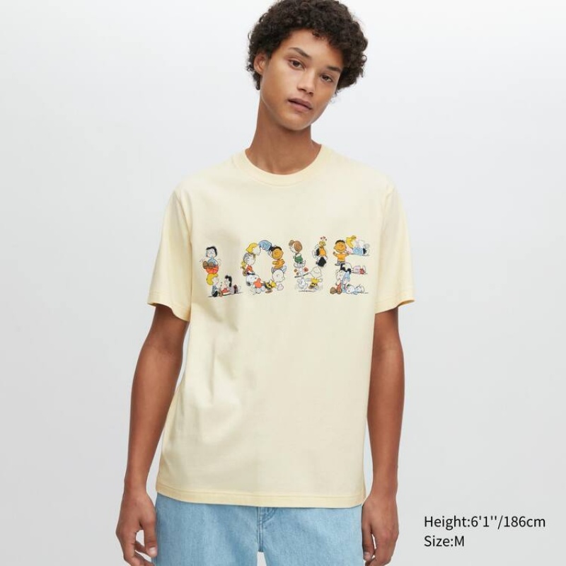 Uniqlo Peace For All Ut Graphic (Peanuts) Men's T Shirts Yellow | FKTPAN015