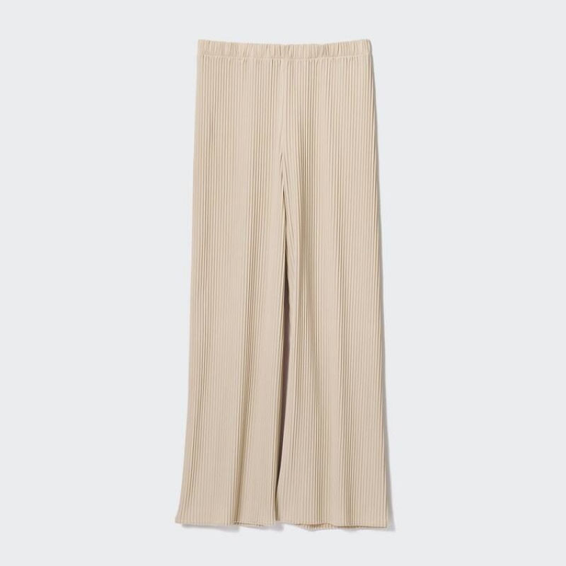 Uniqlo Pleated Straight Leg Easy Women's Trousers Beige | DPOGAZ917