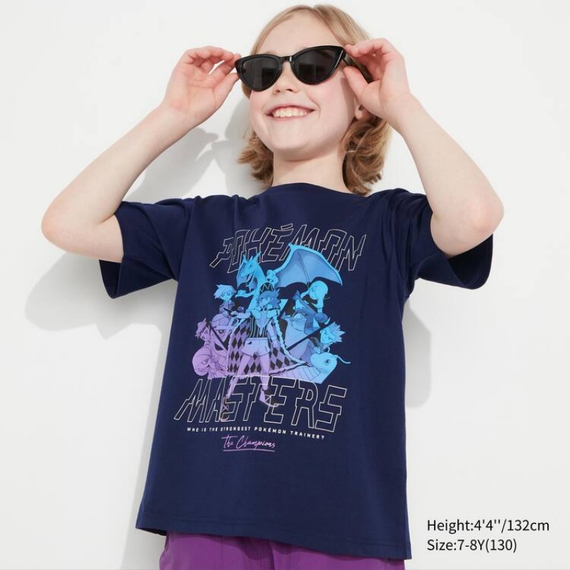 Uniqlo Pokemon Ut Graphic Kids' T Shirts Navy | IHZGKX685