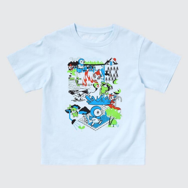 Uniqlo Pokémon Meets Artist Ut Graphic Kids\' T Shirts Light Blue | MZJQTV713