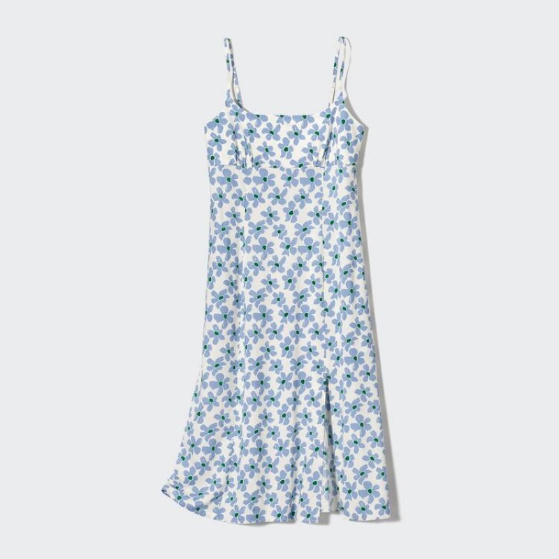 Uniqlo Printed Front Slit Camisole Women's Dress White | PUXEFO038