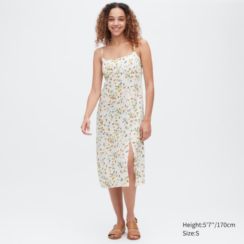 Uniqlo Printed Front Slit Camisole Women's Dress White | UMDLOH925