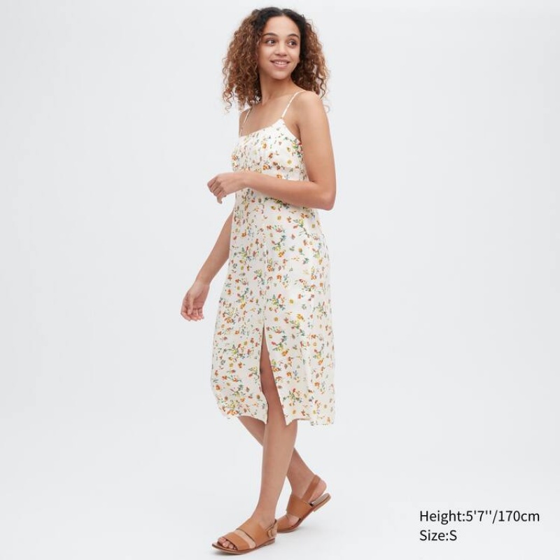 Uniqlo Printed Front Slit Camisole Women's Dress White | UMDLOH925