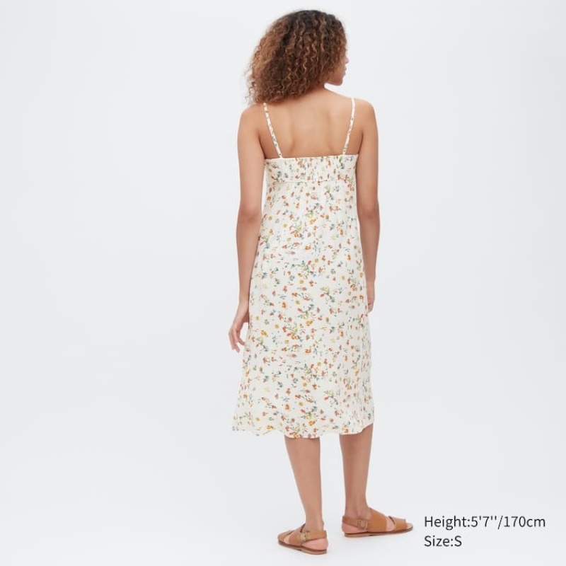 Uniqlo Printed Front Slit Camisole Women's Dress White | UMDLOH925