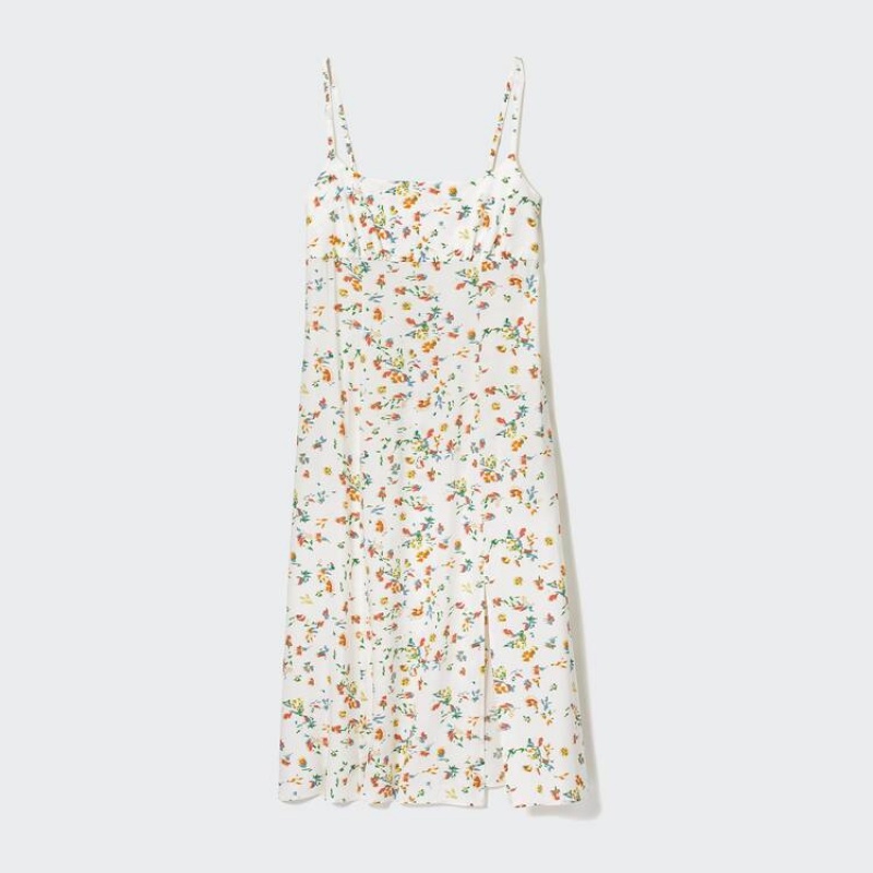 Uniqlo Printed Front Slit Camisole Women's Dress White | UMDLOH925