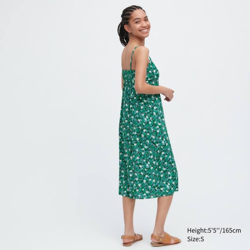 Uniqlo Printed Front Slit Camisole Women's Dress Green | OJGIBV263