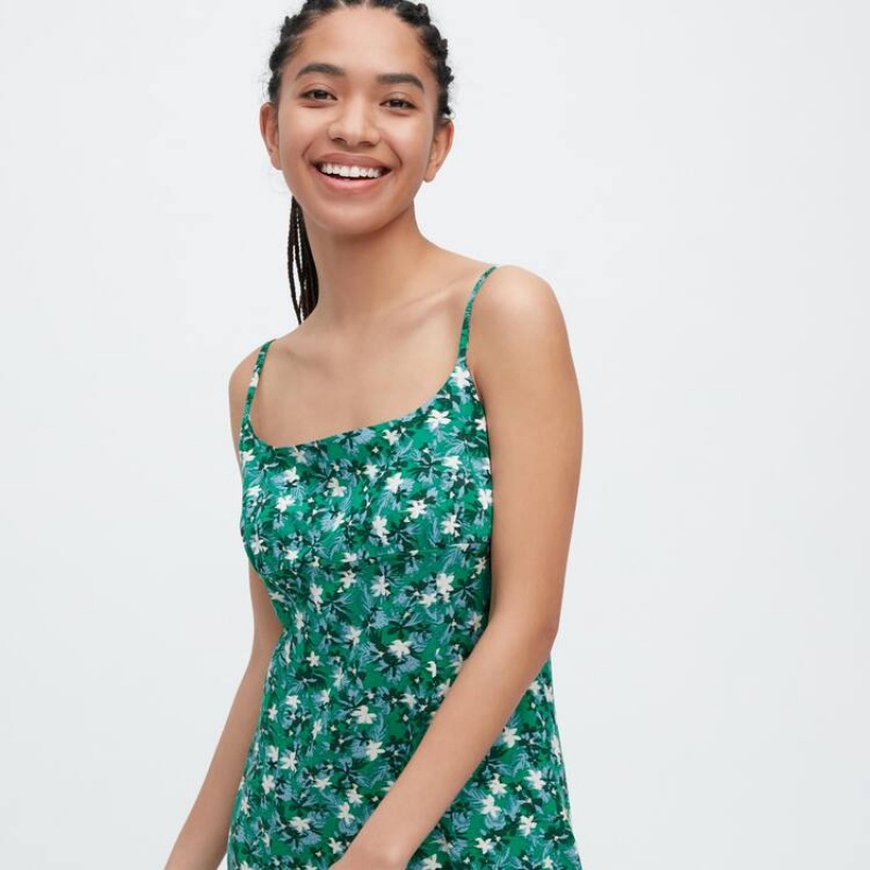 Uniqlo Printed Front Slit Camisole Women's Dress Green | OJGIBV263