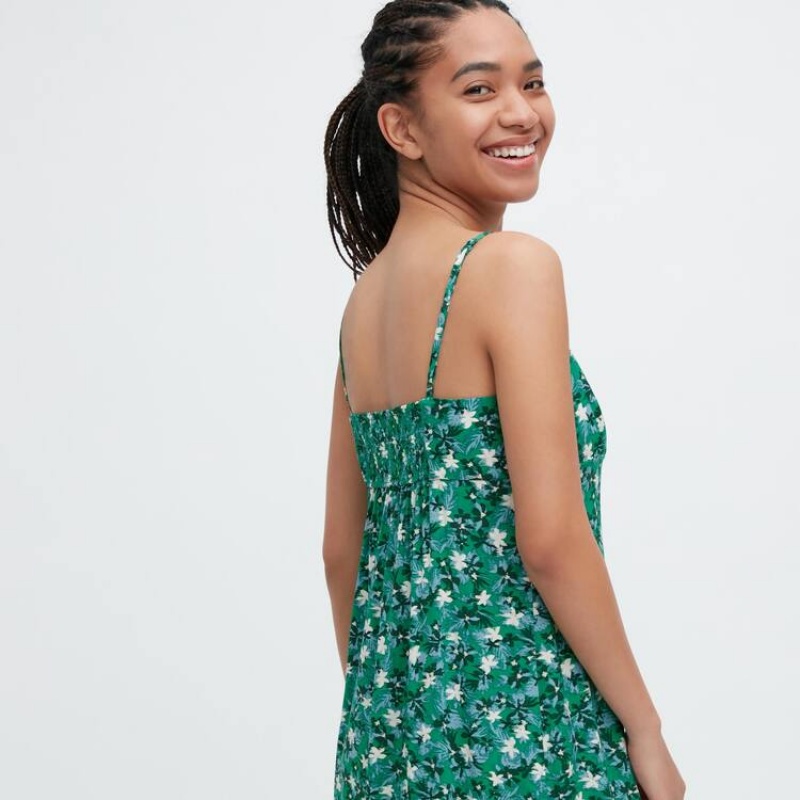 Uniqlo Printed Front Slit Camisole Women's Dress Green | OJGIBV263