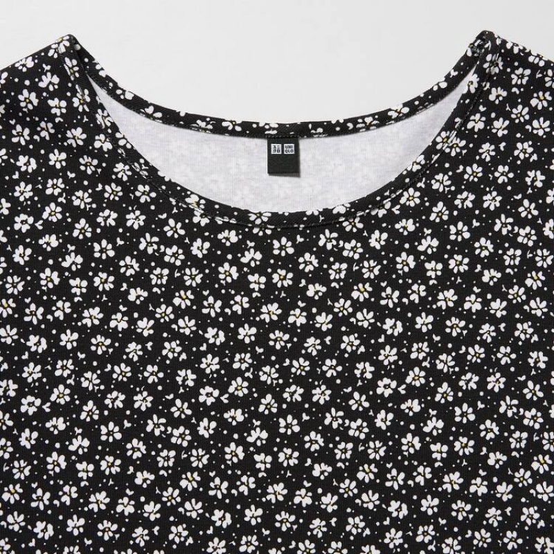 Uniqlo Printed Short Sleeved Flared Women's Dress Black | PNYTCL371