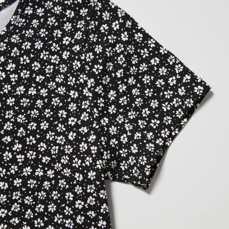 Uniqlo Printed Short Sleeved Flared Women's Dress Black | PNYTCL371