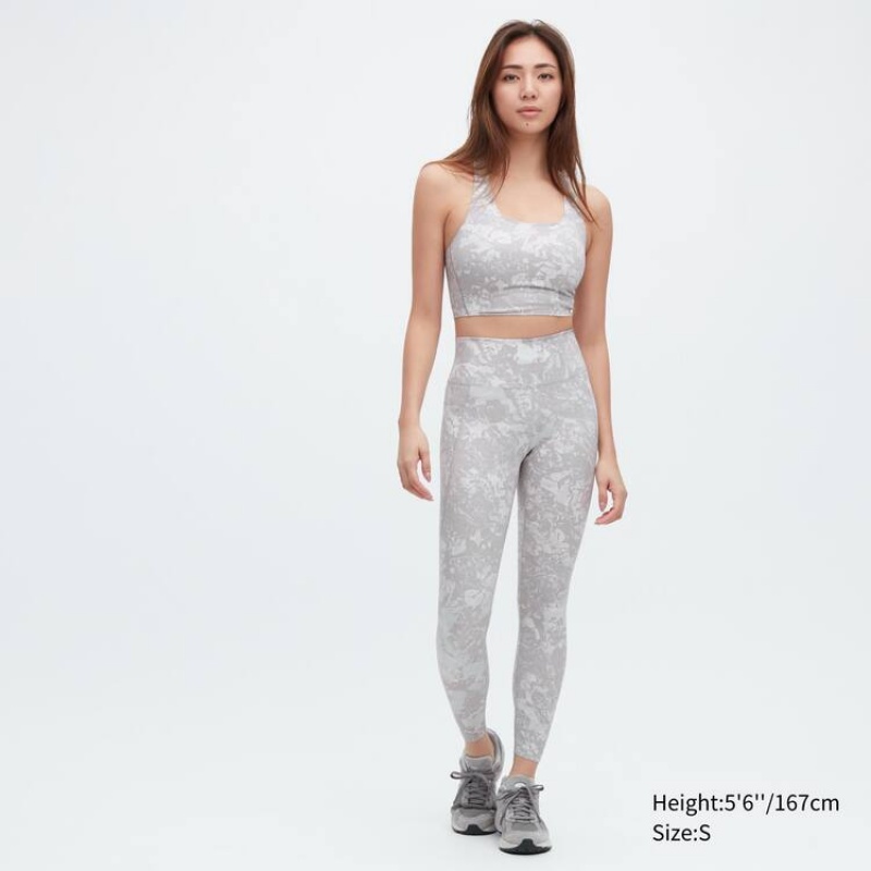 Uniqlo Printed Square Neck Active Wireless Women's Bras Grey | BIKZWU051