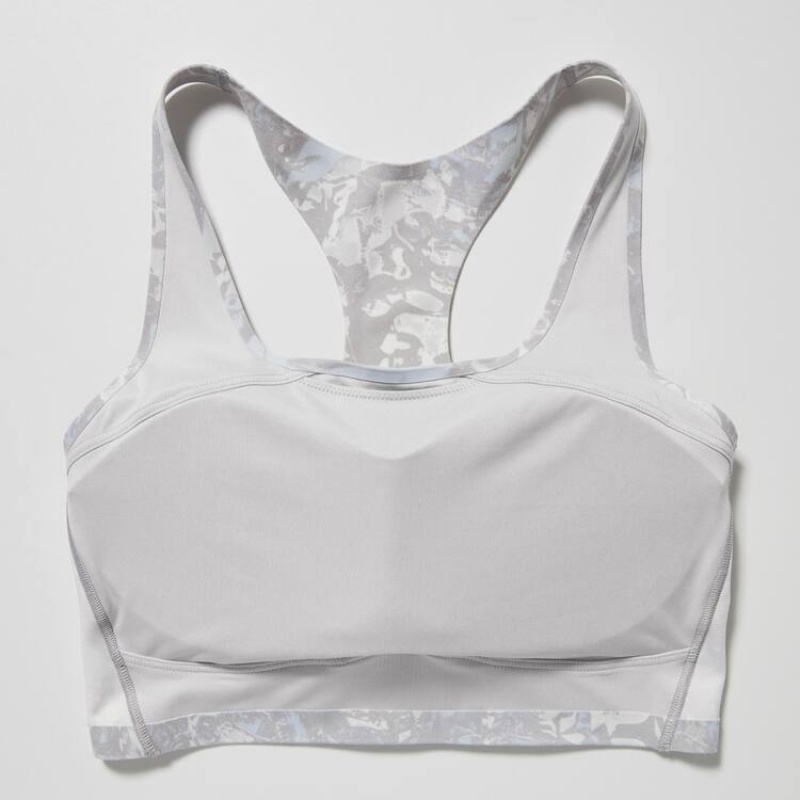 Uniqlo Printed Square Neck Active Wireless Women's Bras Grey | BIKZWU051