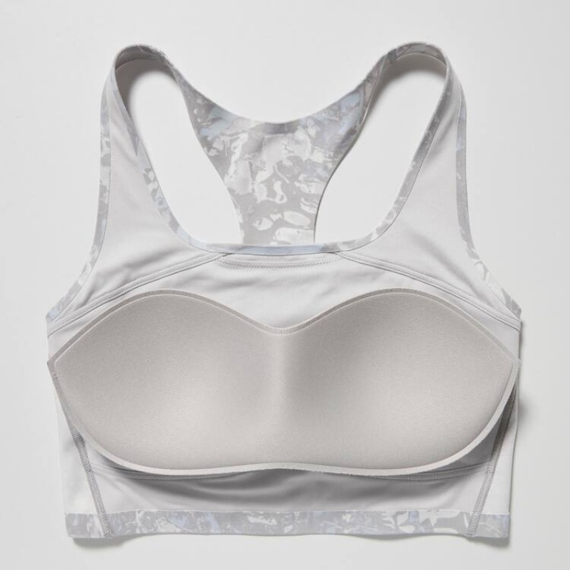 Uniqlo Printed Square Neck Active Wireless Women's Bras Grey | BIKZWU051