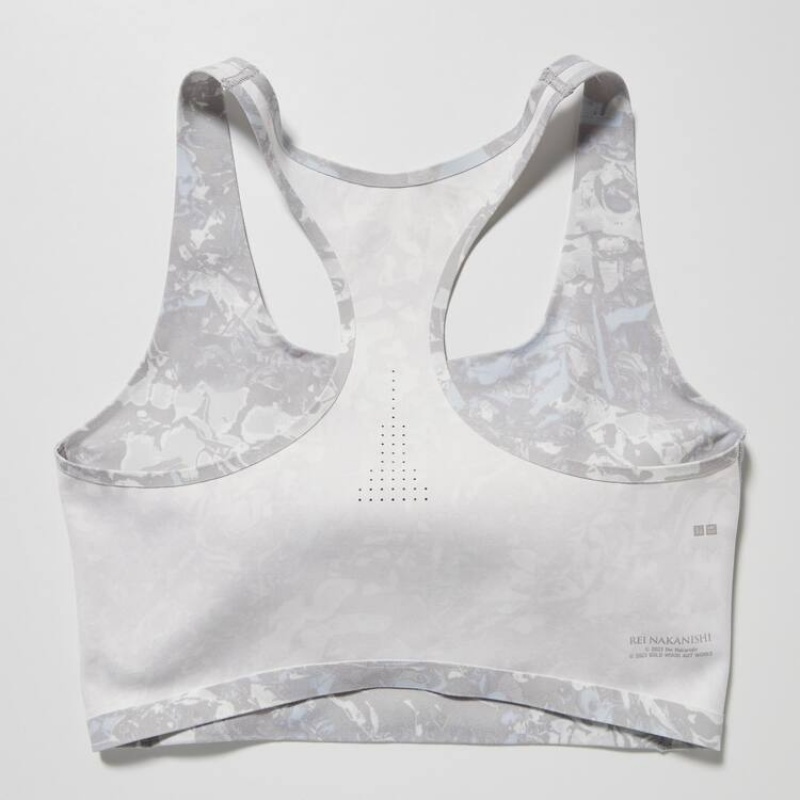 Uniqlo Printed Square Neck Active Wireless Women's Bras Grey | BIKZWU051