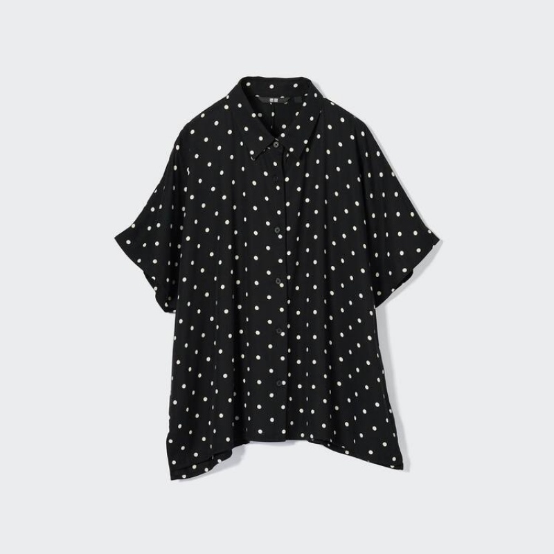 Uniqlo Rayon Short Sleeve Women's Blouse Black | VTXQID219