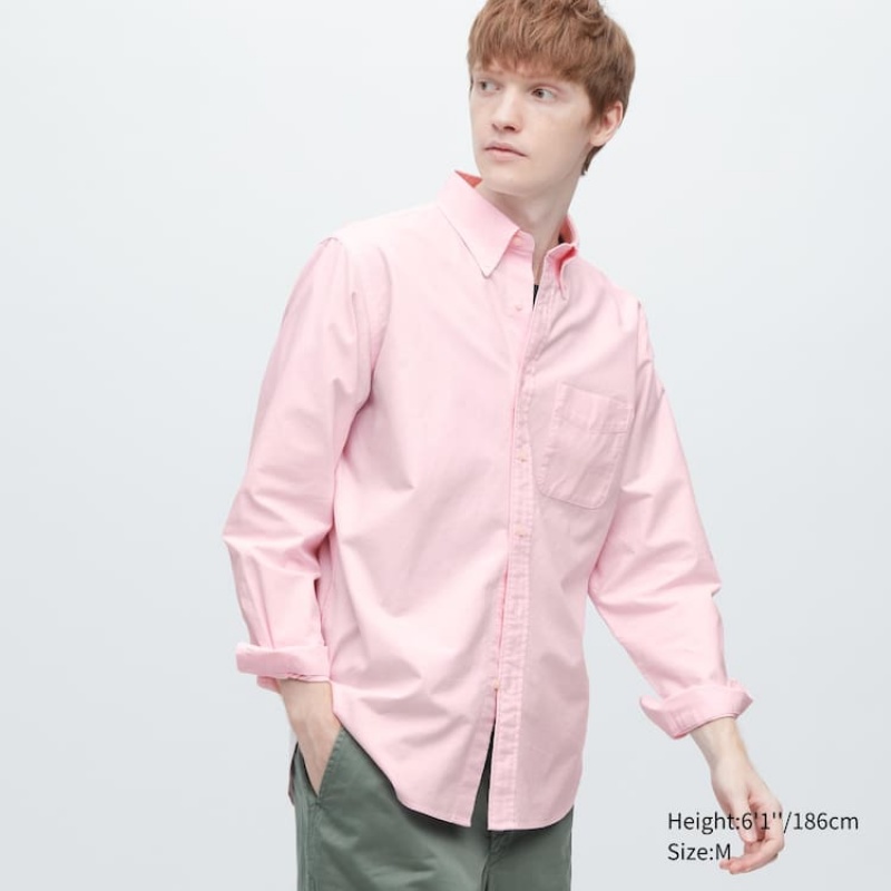 Uniqlo Regular Fit Oxford (Button-down Collar) Men\'s Shirts Pink | XYBFVS750