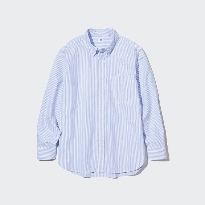 Uniqlo Regular Fit Striped Oxford (Button-down Collar) Men's Shirts Blue | BOWASY185