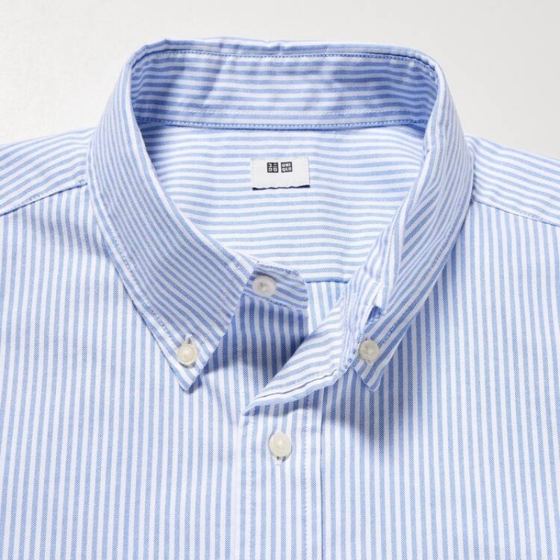 Uniqlo Regular Fit Striped Oxford (Button-down Collar) Men's Shirts Blue | BOWASY185