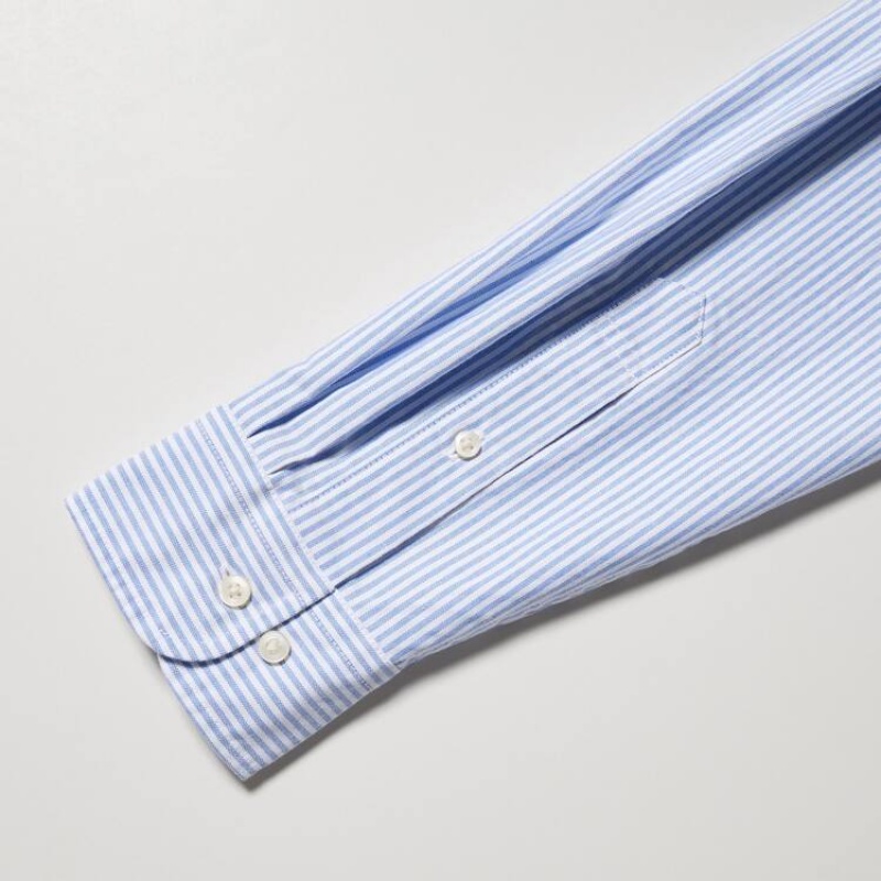 Uniqlo Regular Fit Striped Oxford (Button-down Collar) Men's Shirts Blue | BOWASY185