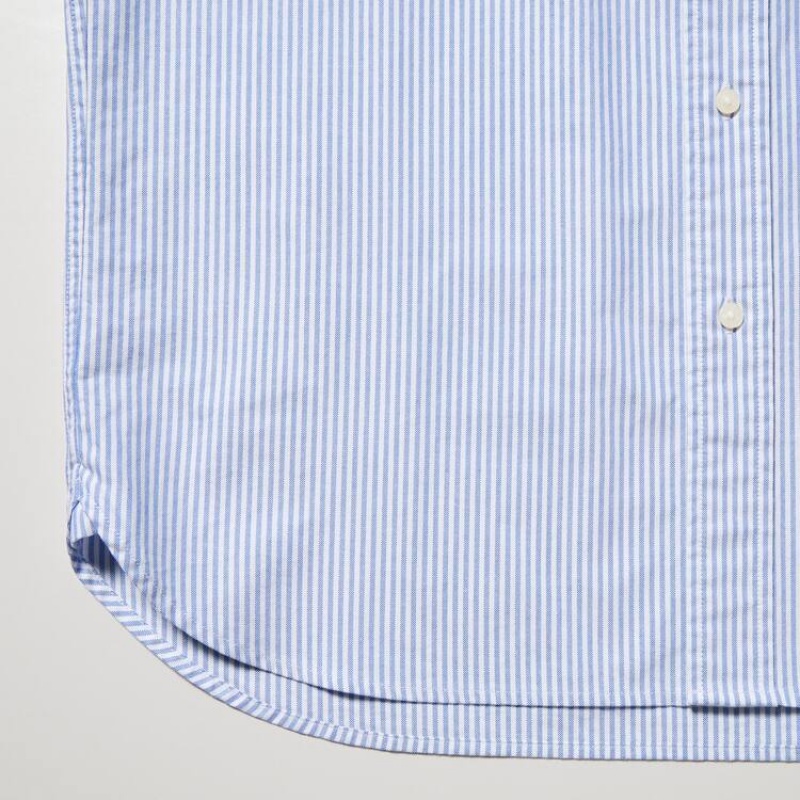 Uniqlo Regular Fit Striped Oxford (Button-down Collar) Men's Shirts Blue | BOWASY185