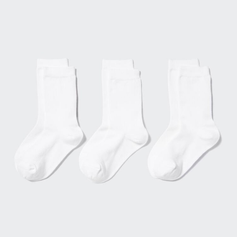 Uniqlo Regular (Three Pairs) Kids\' Socks White | NWAYEJ937