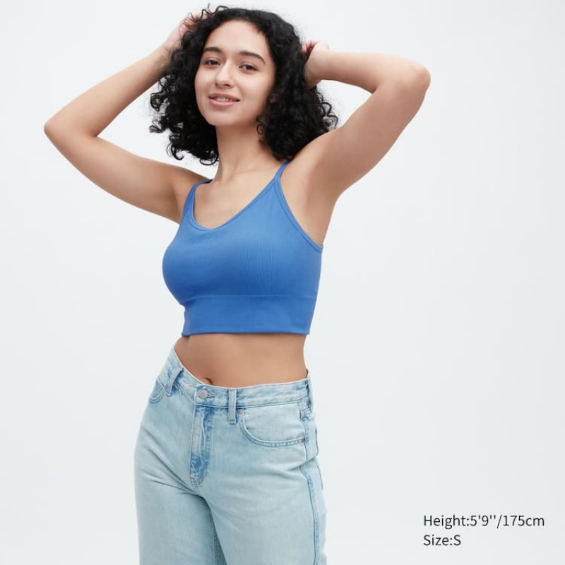 Uniqlo Ribbed Cropped Camisole Women\'s Bras Blue | ATCISJ847