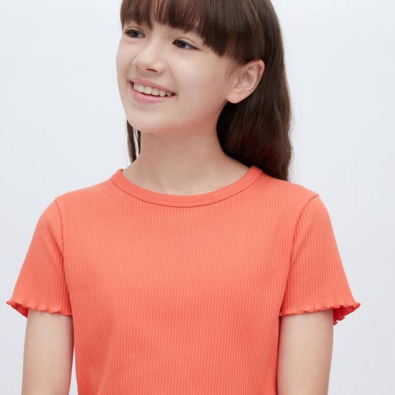 Uniqlo Ribbed Cropped Kids' T Shirts Orange | RTJUZL950