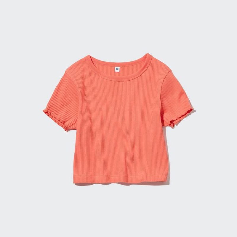 Uniqlo Ribbed Cropped Kids' T Shirts Orange | RTJUZL950