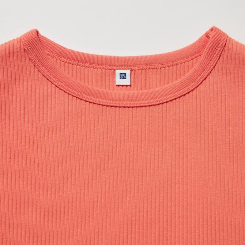 Uniqlo Ribbed Cropped Kids' T Shirts Orange | RTJUZL950