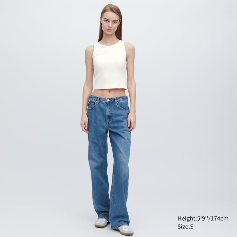 Uniqlo Ribbed Cropped Sleeveless Women's Bras White | RYCUPJ087