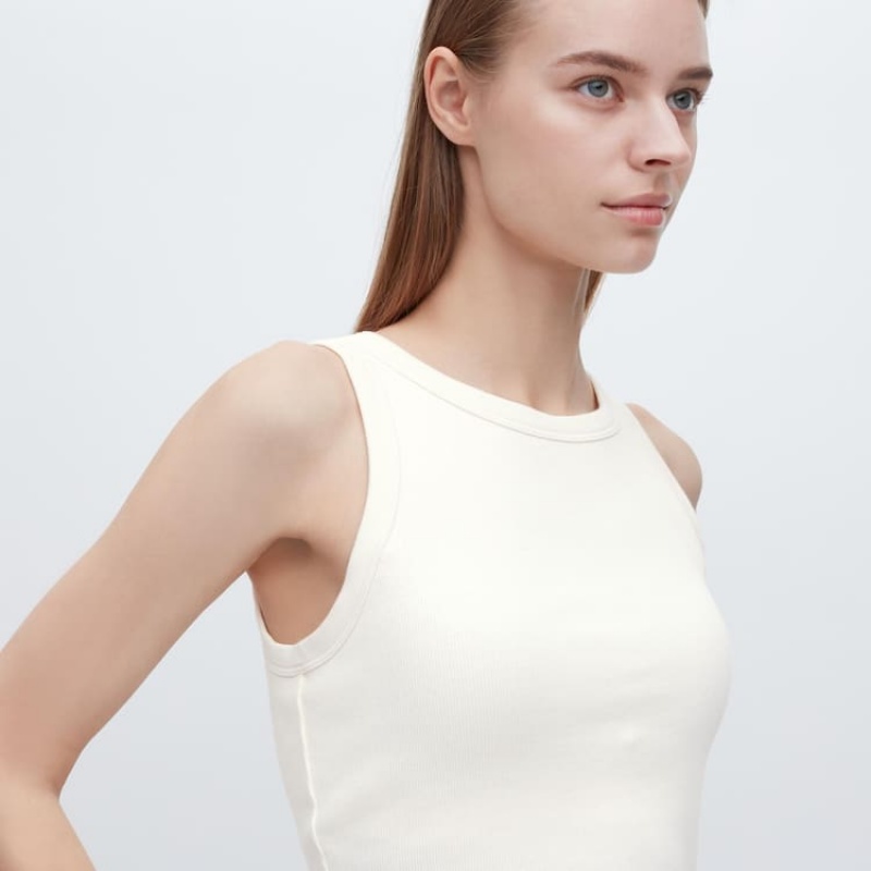 Uniqlo Ribbed Cropped Sleeveless Women's Bras White | RYCUPJ087