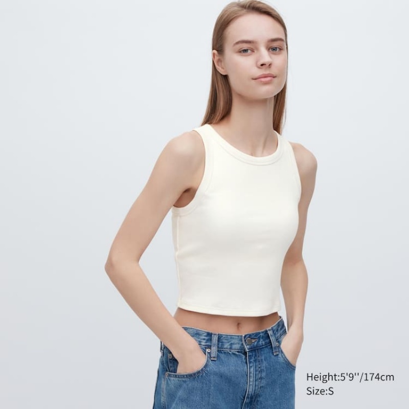 Uniqlo Ribbed Cropped Sleeveless Women\'s Bras White | RYCUPJ087