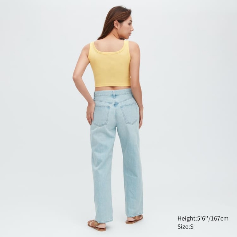 Uniqlo Ribbed Cropped Women's Vest Yellow | CTSEXU501