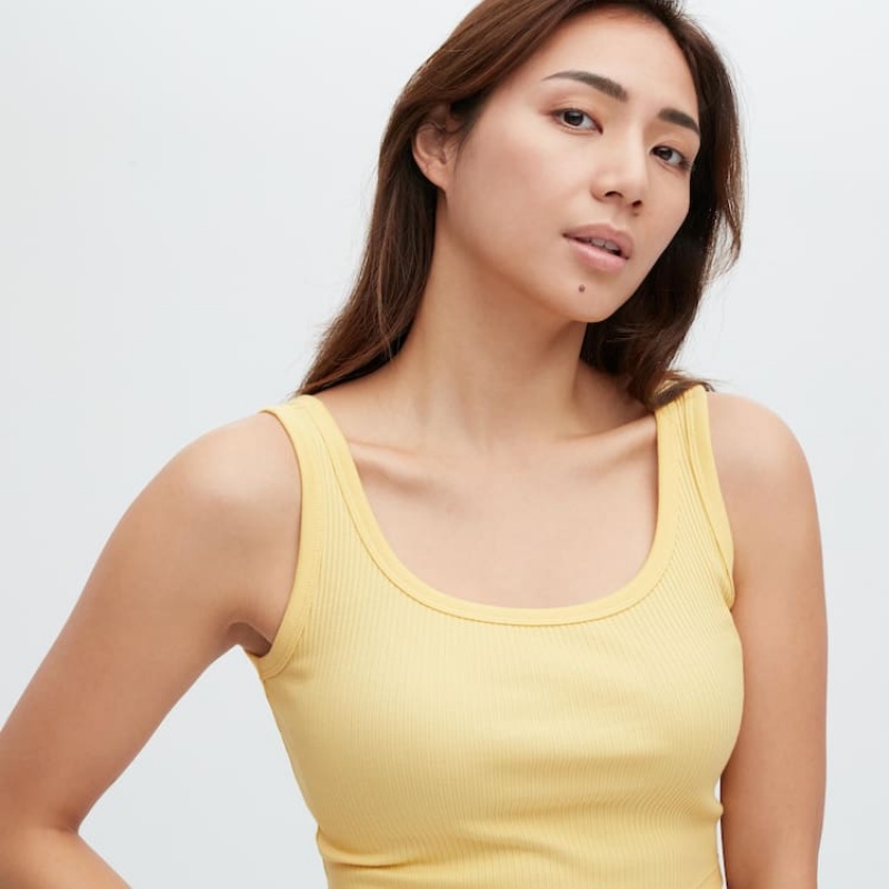 Uniqlo Ribbed Cropped Women's Vest Yellow | CTSEXU501