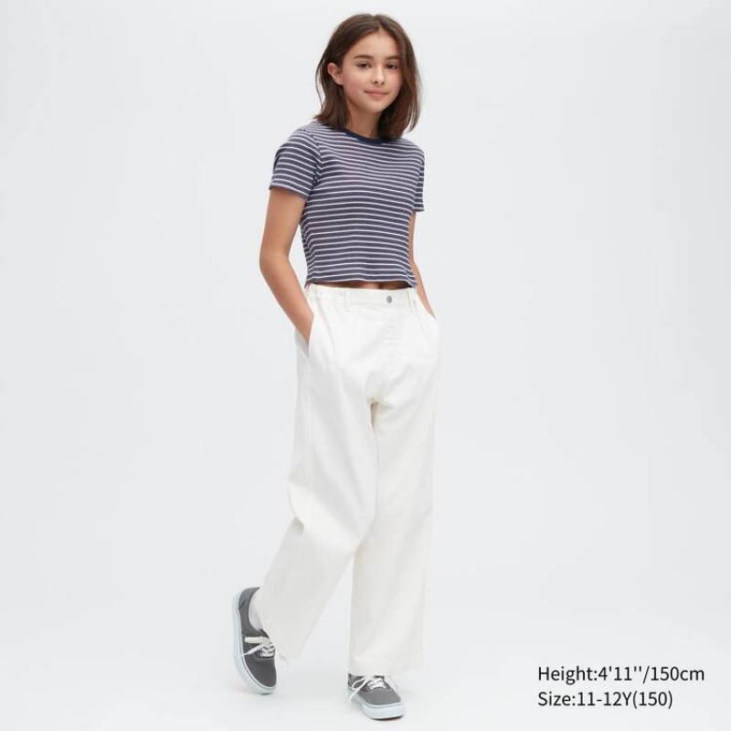 Uniqlo Ribbed Striped Cropped Kids' T Shirts Blue | GPMTKS615