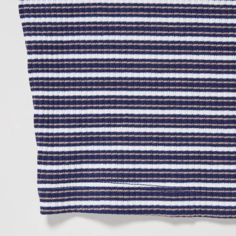 Uniqlo Ribbed Striped Cropped Kids' T Shirts Blue | GPMTKS615