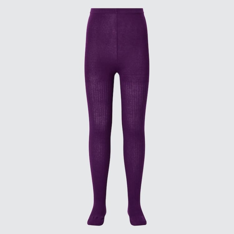 Uniqlo Ribbed Tights Kids\' Leggings Purple | XFEULT167