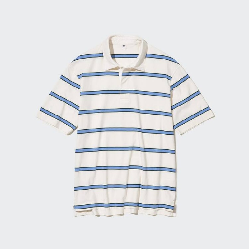 Uniqlo Rugger Striped Men's Polo Shirts White | TFBJPC148