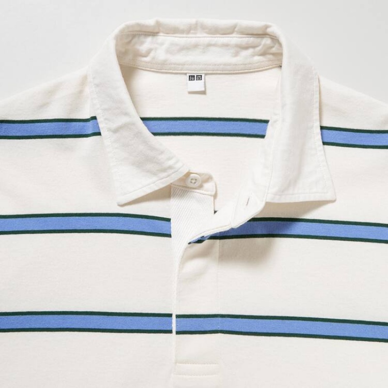 Uniqlo Rugger Striped Men's Polo Shirts White | TFBJPC148