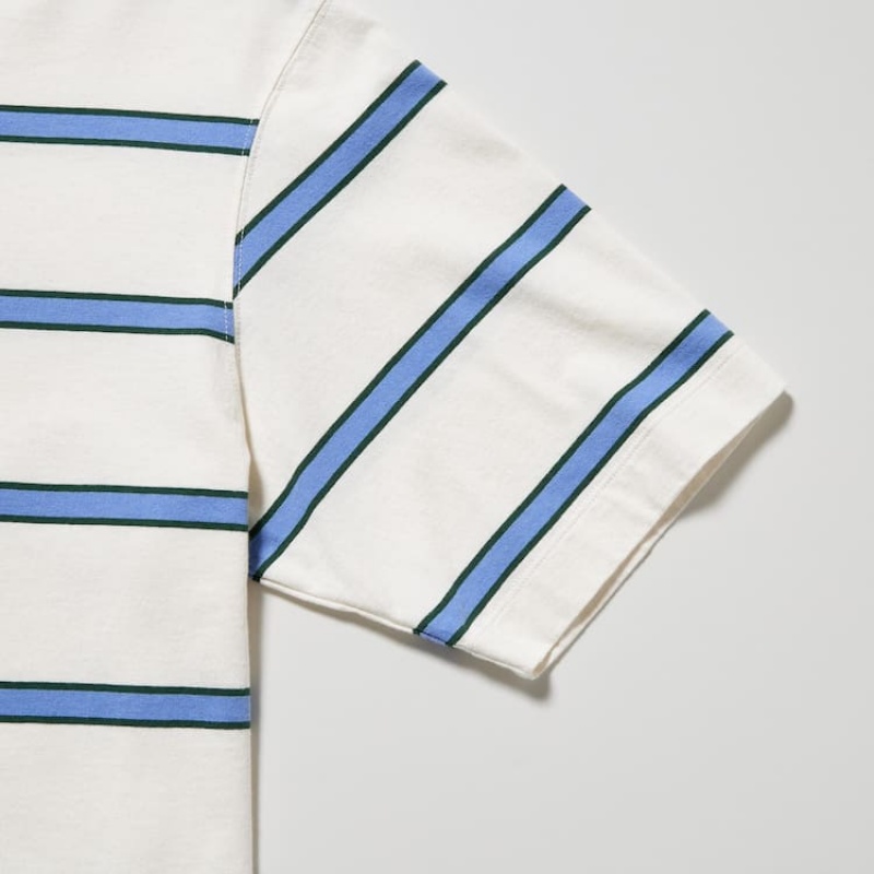 Uniqlo Rugger Striped Men's Polo Shirts White | TFBJPC148