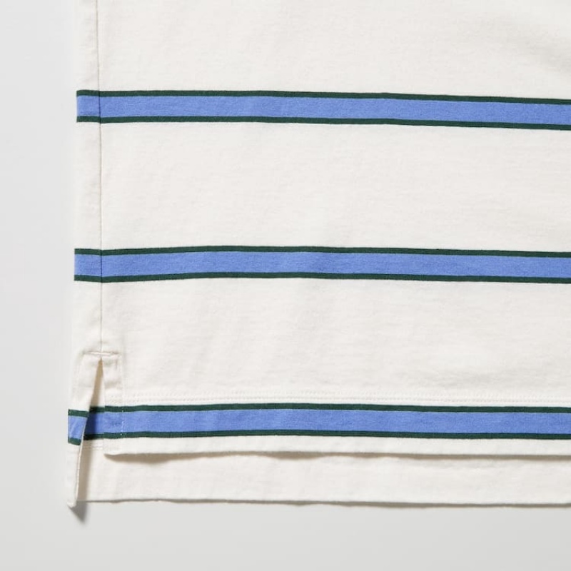 Uniqlo Rugger Striped Men's Polo Shirts White | TFBJPC148