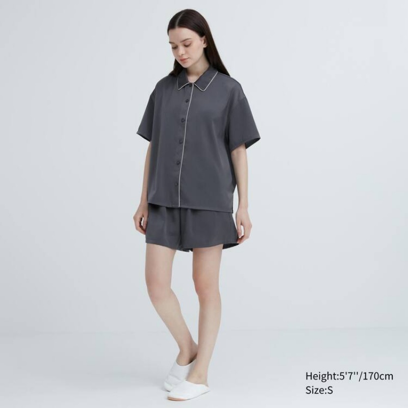 Uniqlo Satin Pajamas (Short Sleeve) Women's Loungewear Grey | CVENJO841